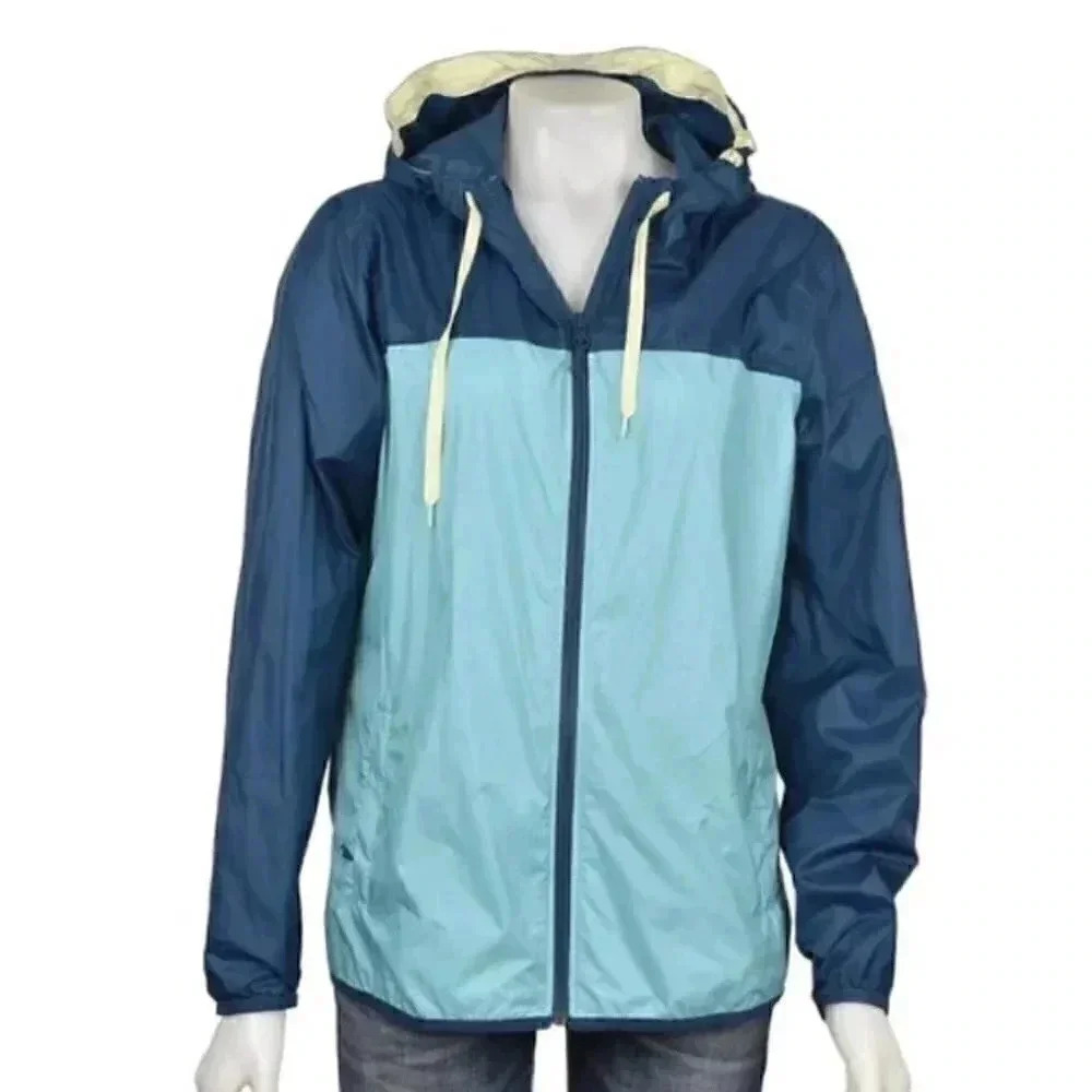 Eddie Bauer Windbreaker Jacket Turquoise Blue Lightweight Hooded Size Large
